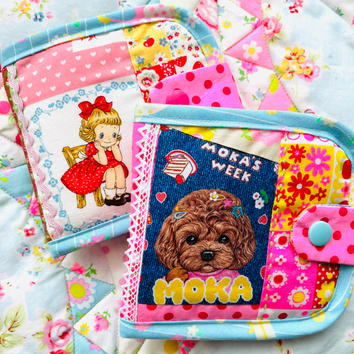 可愛いワンちゃんの二つ折り財布 デニムブルー 二つ折り財布 マリコヤ