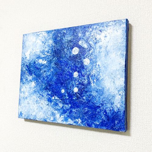 絵画 851 油絵/抽象画風/自然の造形/天然水晶/クリスタル/F6号 原画 油絵 光のすみか 光と水のアート 抽象画 F3号 ブルー