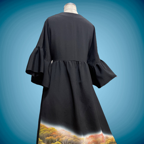 落款武山 浜ちりめん 黒留袖 高級感 アクセントカラーワンピース 着物