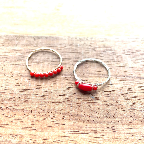 赤珊瑚 ラウンドカット2mm ×8/k14gfリング 指輪・リング mayumi rings