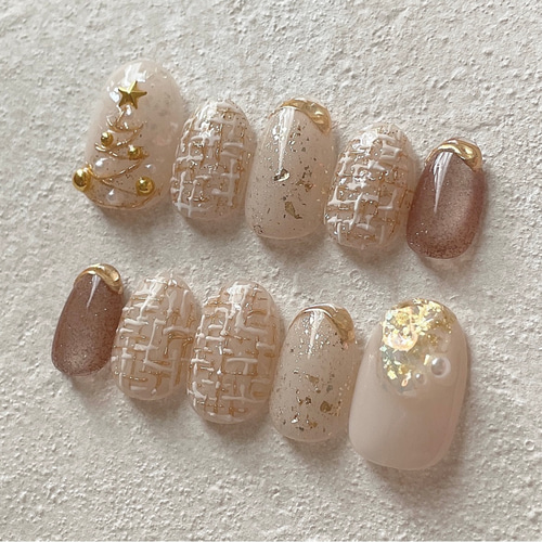 ネイルチップ クリスマス マグネット ニュアンス ツイード