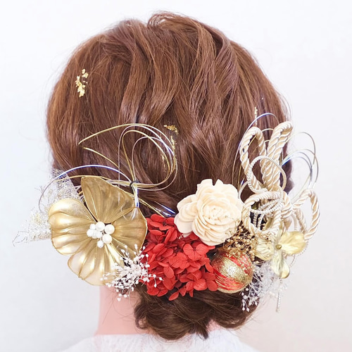 赤ディップフラワー髪飾りセット 成人式 成人式髪飾り アメリカン