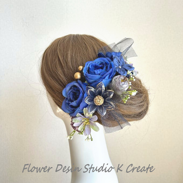 青い薔薇とアジサイのヘッドドレス 髪飾り 青 バラ 結婚式 ウェディング ネイビー ブルー 紺 卒業袴 成人式 青い花 ヘッドドレス（ウェディング）  K Create 通販｜Creema(クリーマ) 18412620