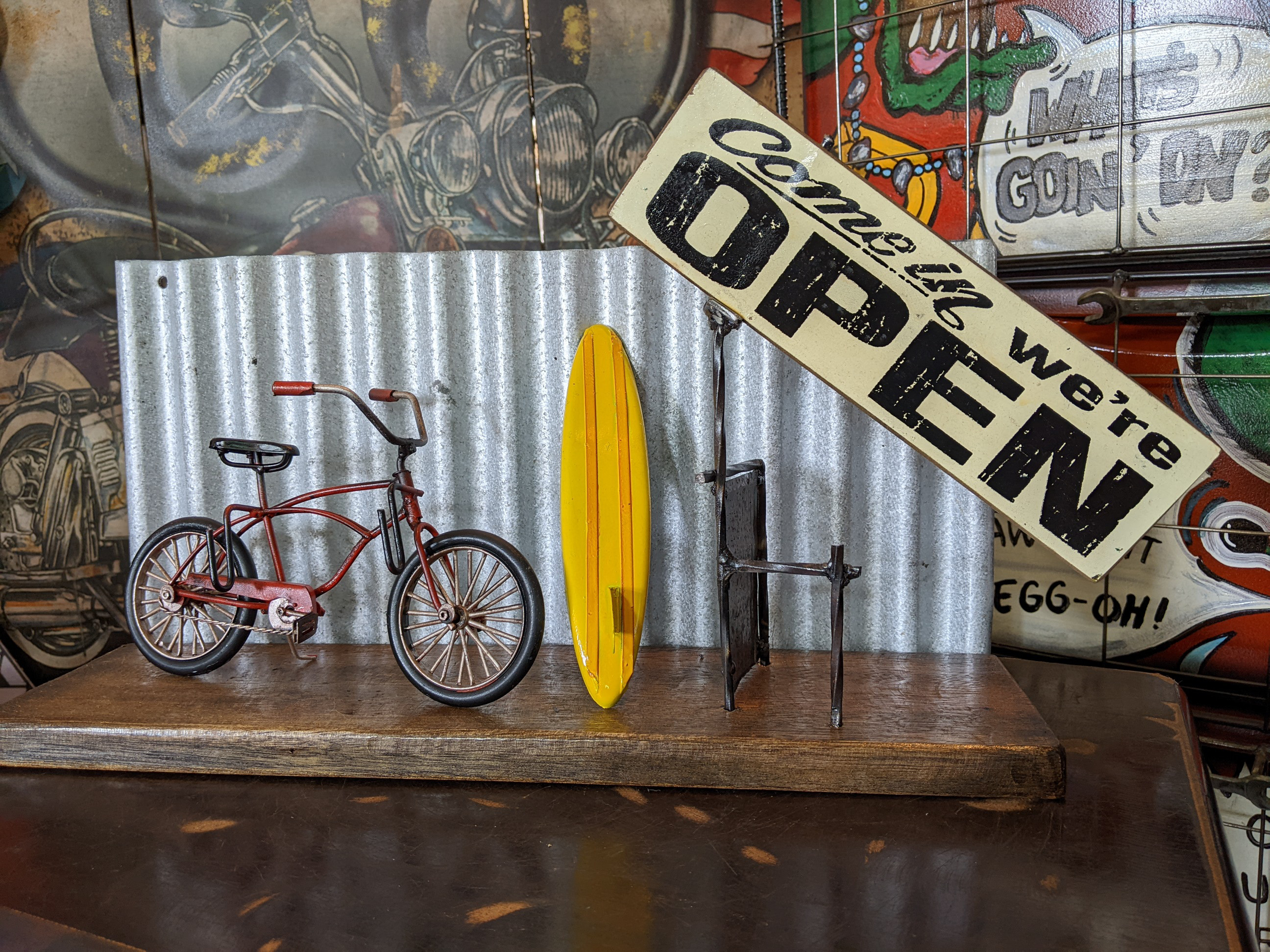 カリフォルニアスタイルの家 ビーチクルーザー ウェルカムボード 置き看板 カリフォルニアスタイルの家 ビーチクルーザー オープン&クローズド