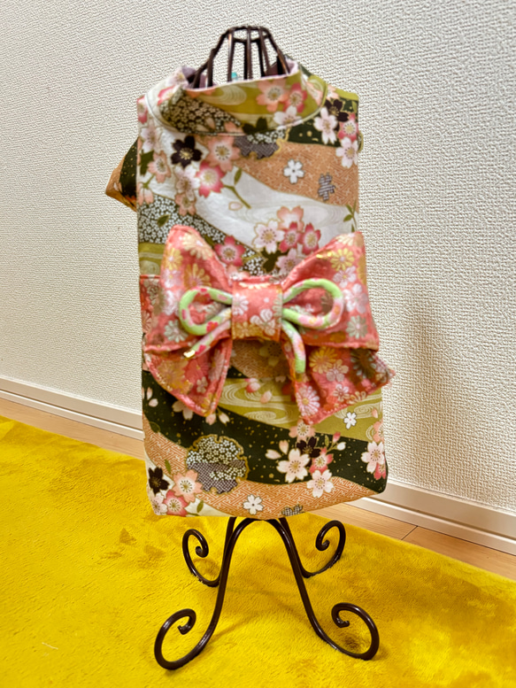 ★新作★完成品⭐︎犬服⭐︎犬用着物　女の子用 Sサイズ 桜 グリーン ☆新作犬服⭐︎犬用着物 女の子用 桜 グリーン ペット服