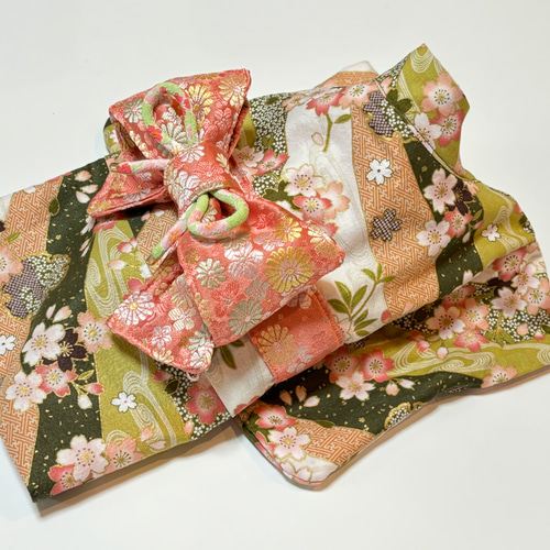 ★新作★完成品⭐︎犬服⭐︎犬用着物　女の子用 Sサイズ 桜 グリーン ☆新作犬服⭐︎犬用着物 女の子用 桜 グリーン ペット服