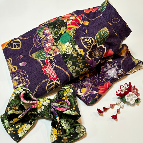 ☆新作犬服⭐︎ つまみ細工帯飾り付き 犬用着物 女の子用 麻の葉