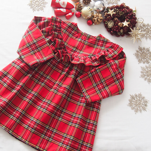 タータンチェックのクリスマスワンピース80〜140㎝ 子供服