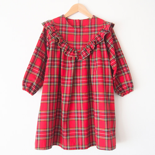 タータンチェックのクリスマスワンピース80〜140㎝ 子供服 Lurouette