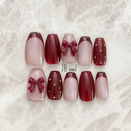 Rily様❁フルオーダー　リボンデザイン ネイルチップ 4点セット 31df944c76caba0dfe1a5a3dd70963