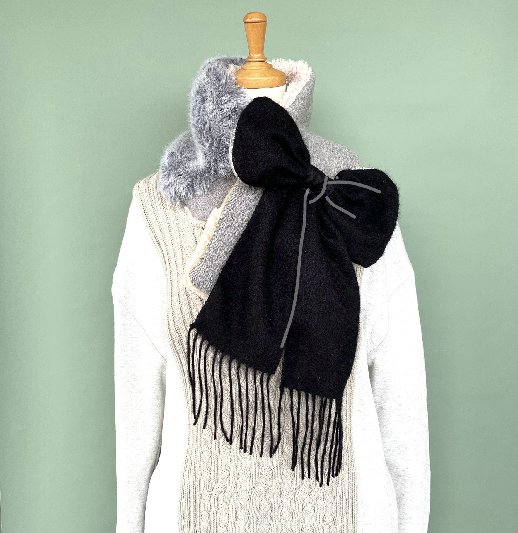 kieu✴︎マグネット式リボンスヌード(ブラック×グレー)