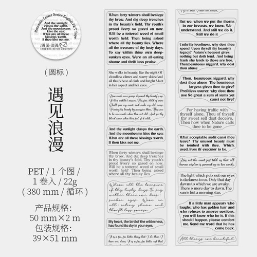 ロマンティックな手紙シリーズ マスキングテープ 英字 英文 PET マステ