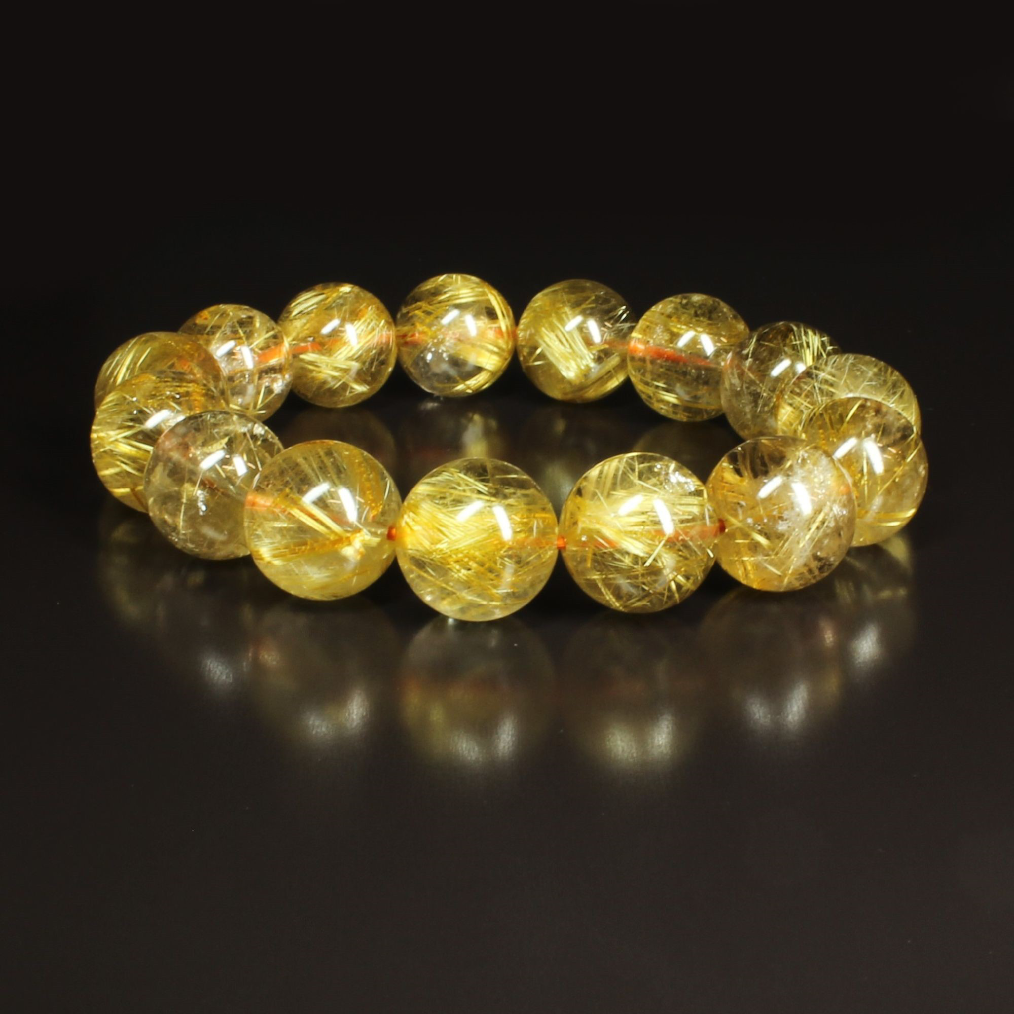 【ハイクラスクォリティ】１５ミリ 一点物 ゴールド タイチンルチル ブレスレット ６４ｇ ＴＰＲ８  京海堂