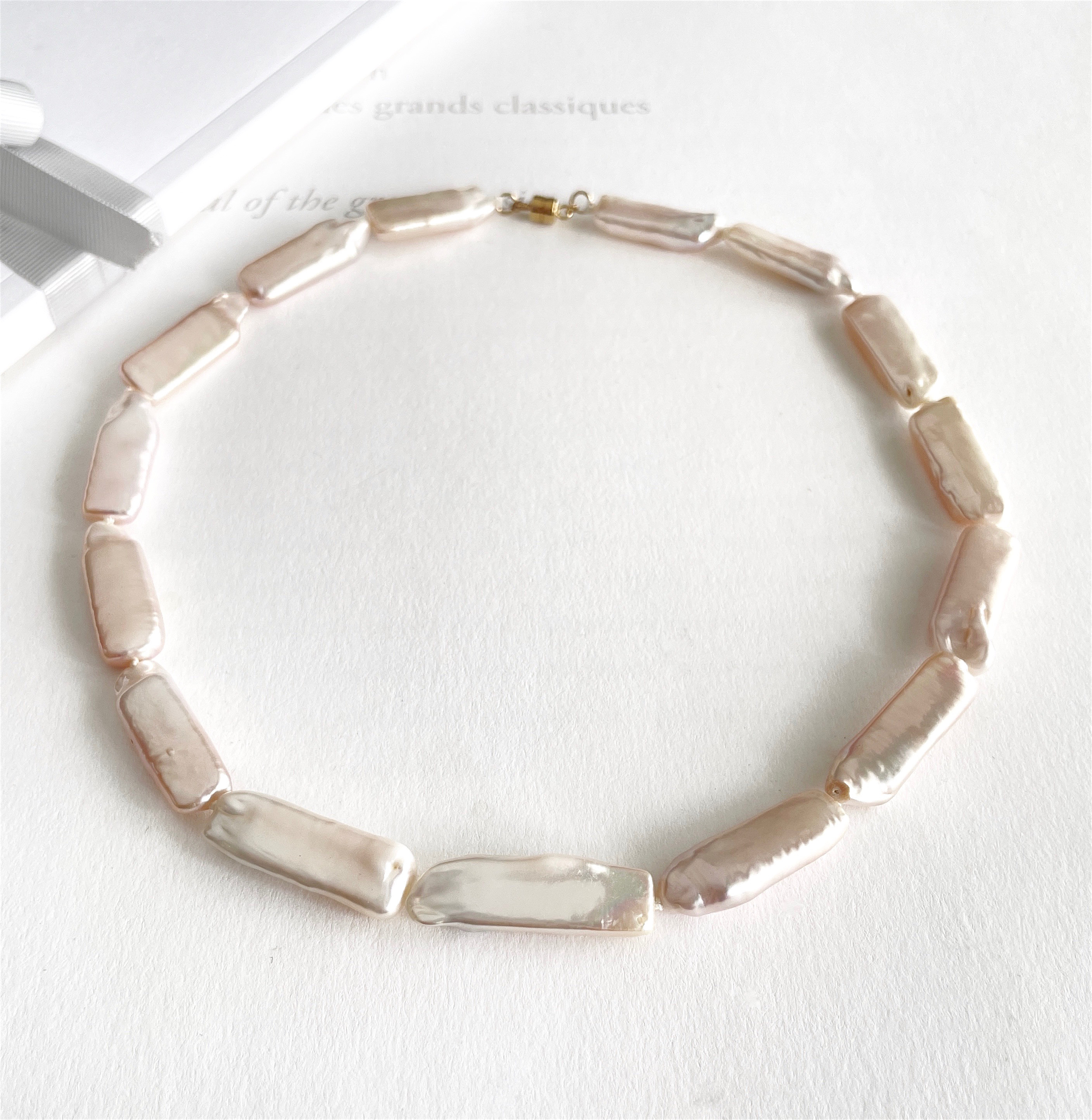 桜ピンク 淡水真珠 長方形のパールのチョーカー (K14gf) 19,275円