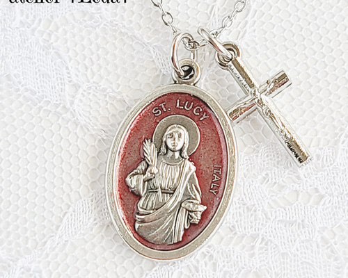 目、眼や喉の病気の守護聖人 ☆シラクサの聖ルチア メダイネックレス