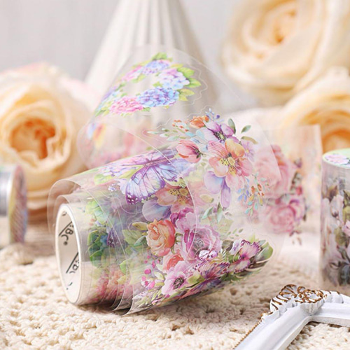 カラフルな蝶と花シリーズ マスキングテープ コラージュ素材 PET