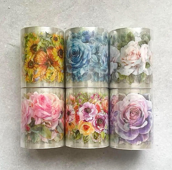 カラフルな蝶と花シリーズ マスキングテープ コラージュ素材 PET