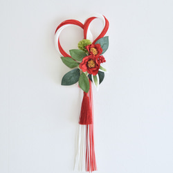 ハンドメイドうめ クラフトバンド 梅と椿のしめ縄飾り お正月 しめ縄・しめ飾り