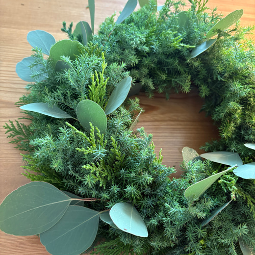 クリスマスリース　フレッシュリース　グリーンリース　おしゃれ　癒し　no.4 ヒバ、サツマスギなどを使った生の素材で作るフレッシュクリスマス