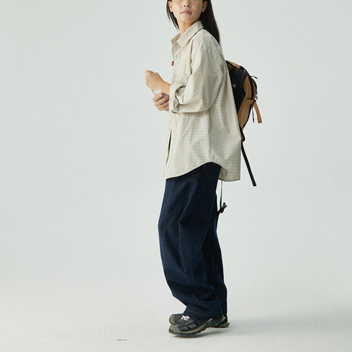 未使用】レアック コクーン デニムスキッパーシャツ バンドカラー 薄青