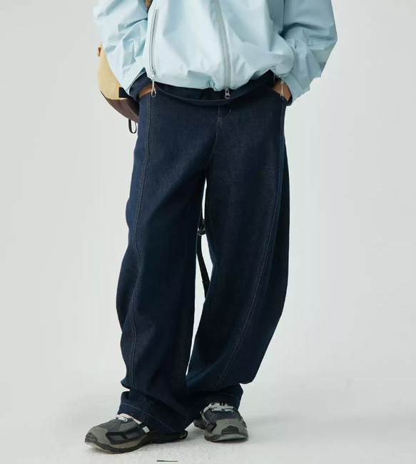 色落ちにくい反応染めで長く綺麗に穿ける☆コクーンデニムパンツ