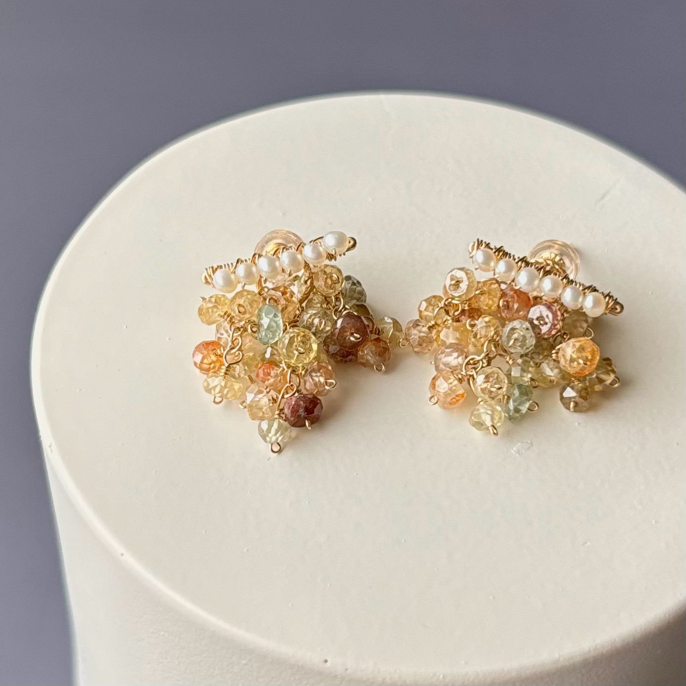 2WAY 天然石ジルコンと淡水パールのピアス　14kgf