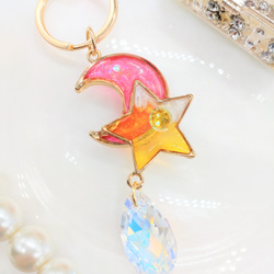 ピンクの月と星のぷるんとキーホルダー 1枚目の画像