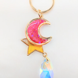 ピンクの月と星のぷるんとキーホルダー 2枚目の画像