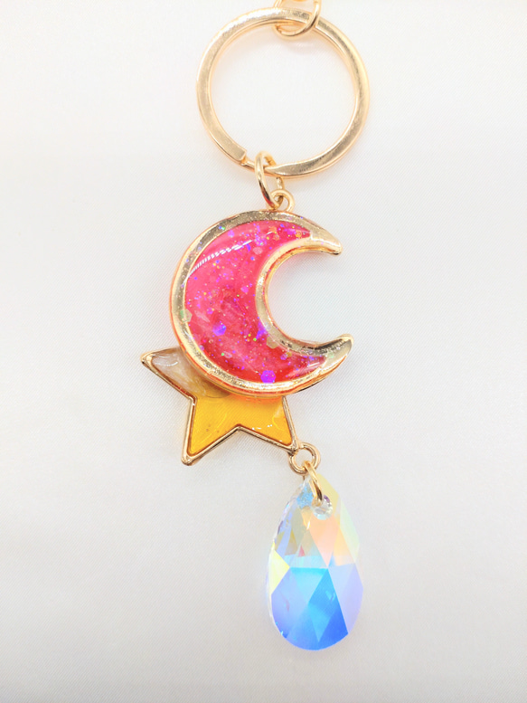 ピンクの月と星のぷるんとキーホルダー 2枚目の画像