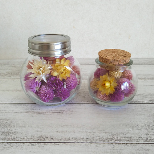 お花の小さな球びん☆千日紅、ヘリクサム ドライフラワー コルク栓