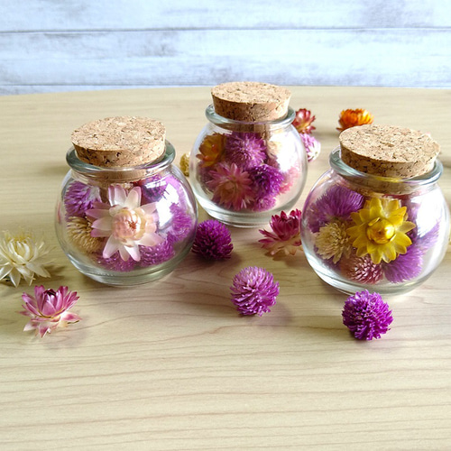 お花の小さな球びん☆千日紅、ヘリクサム ドライフラワー コルク栓