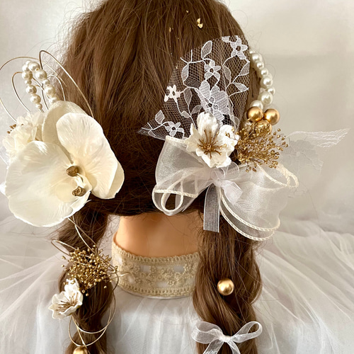 送料無料》＊胡蝶蘭×リボン×パールの髪飾り＊成人式 卒業式 結婚式