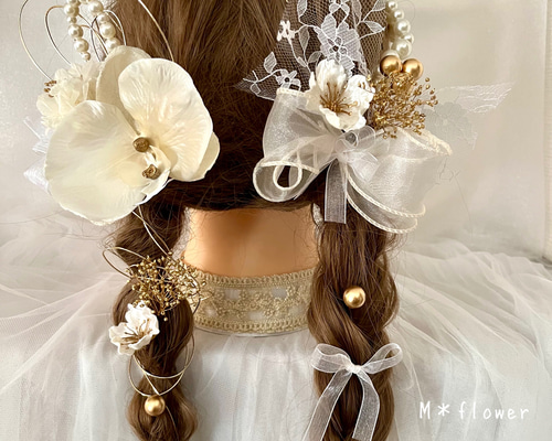 送料無料》＊胡蝶蘭×リボン×パールの髪飾り＊成人式 卒業式 結婚式