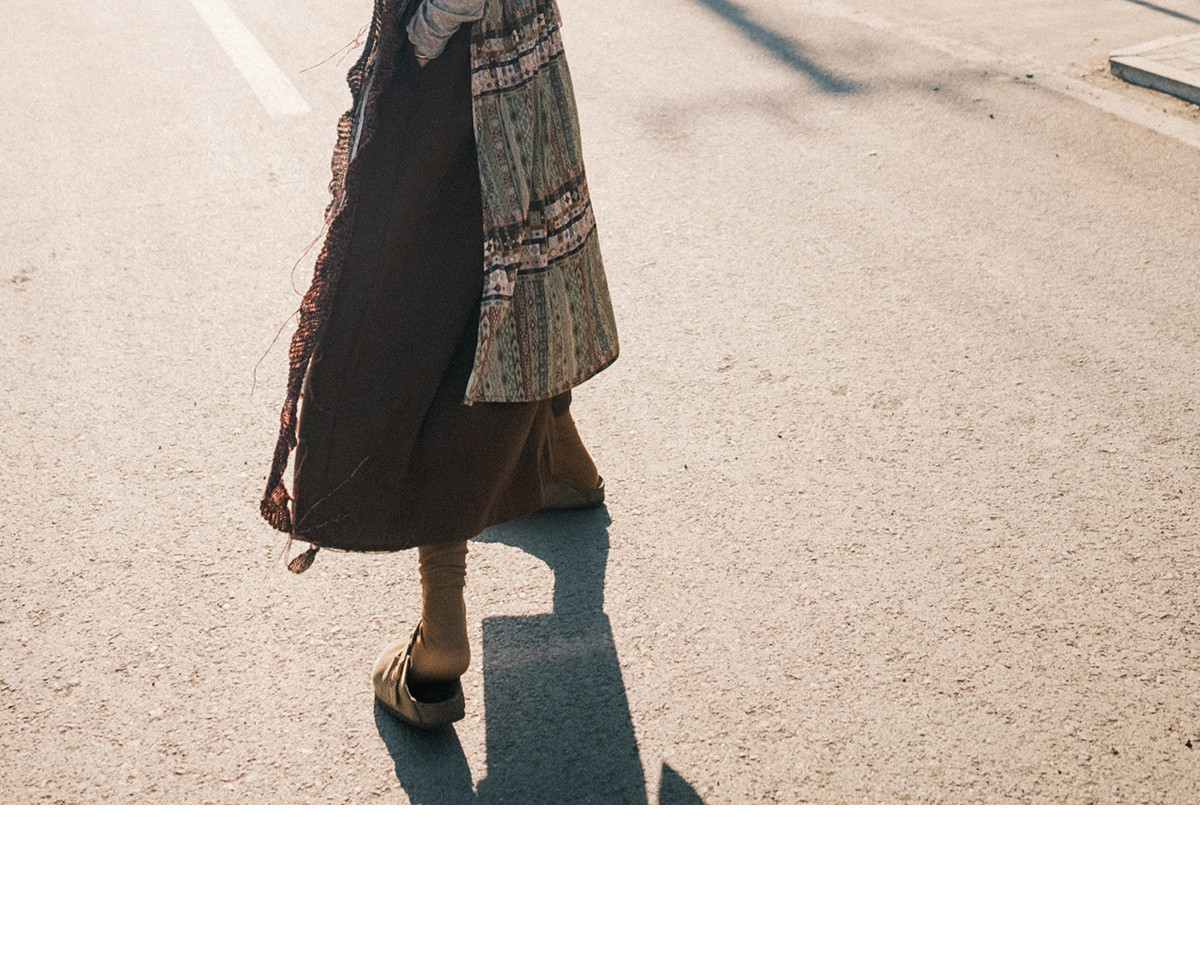 名族風 二層ステッチプリント中丈スカート ハイウエストA字スカート、レディース