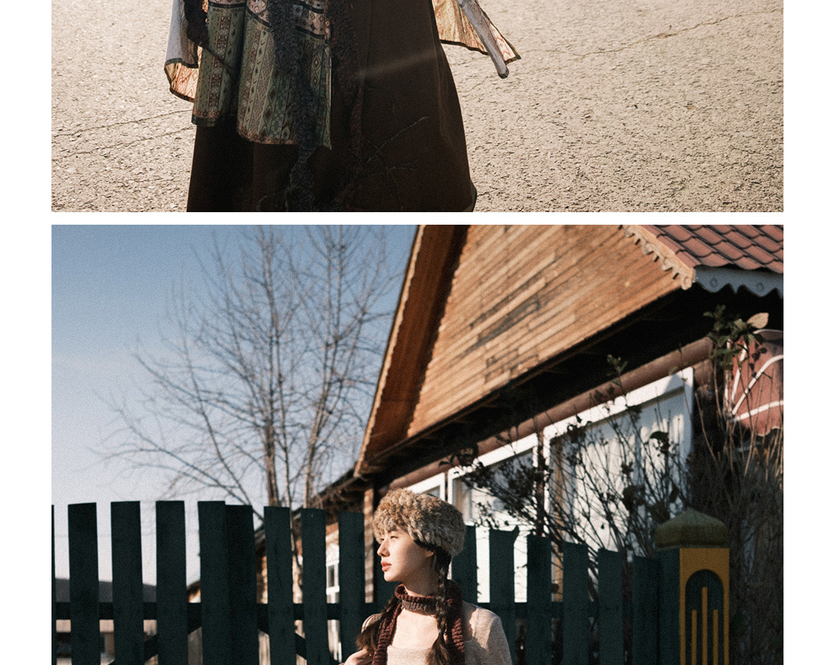 名族風 二層ステッチプリント中丈スカート ハイウエストA字スカート、レディース