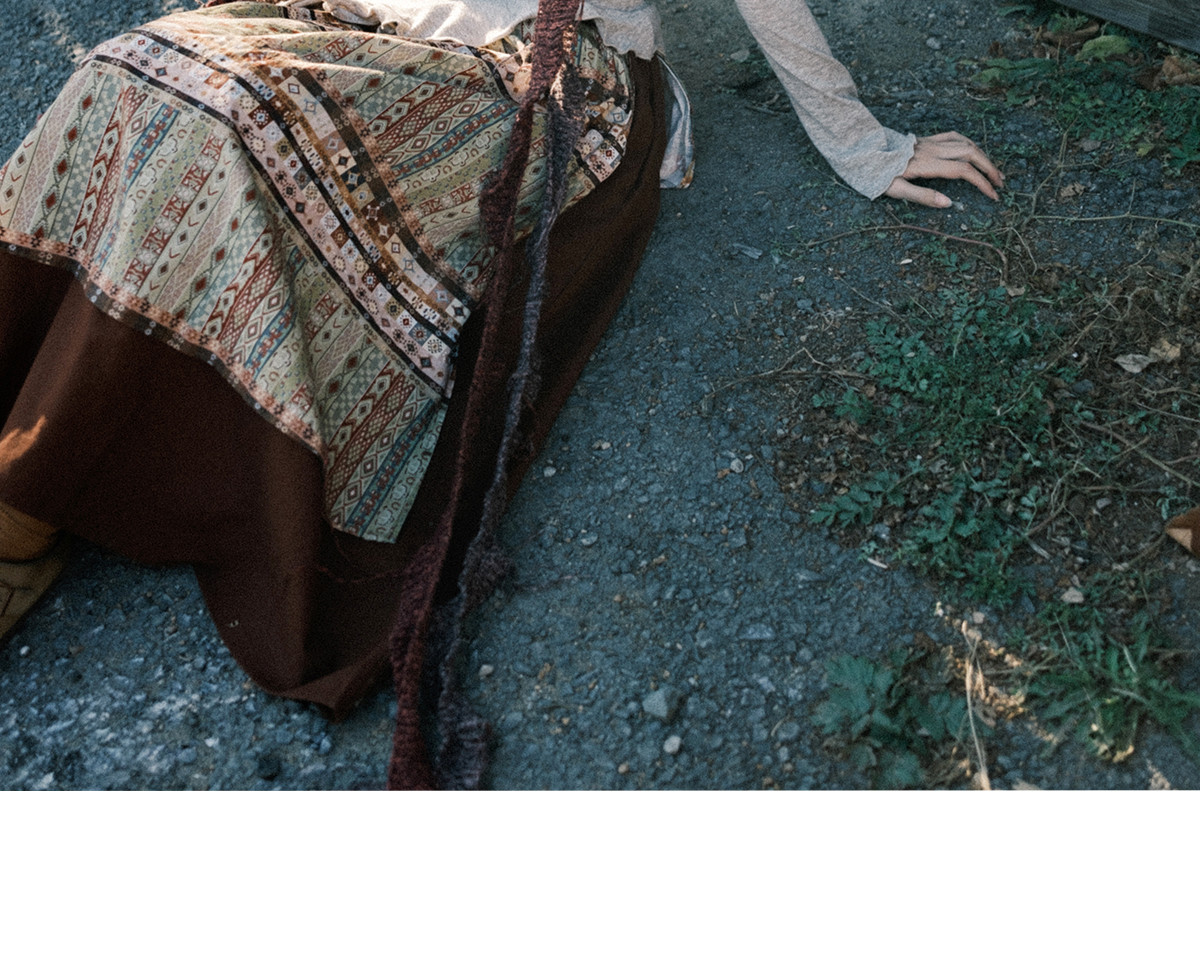 名族風 二層ステッチプリント中丈スカート ハイウエストA字スカート、レディース