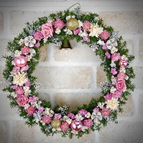早割クリスマスリース2024☆ホワイトピンクのクリスマスリース