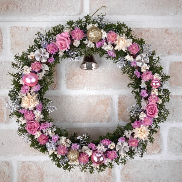 早割クリスマスリース2024☆ホワイトピンクのクリスマスリース