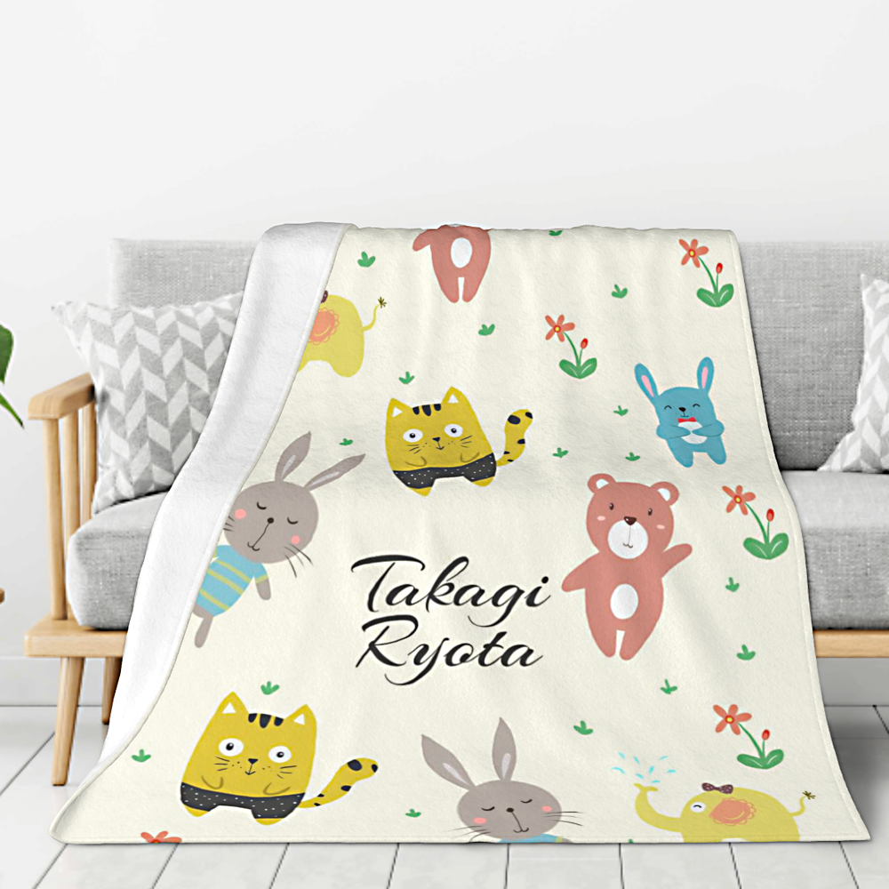 名前入りブランケット　出産祝いプレゼント　柔軟　赤ちゃん用　膝掛け　冷房対応　かわいい動物