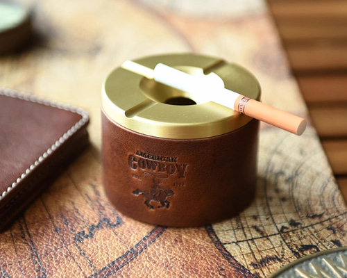 6種類のデザイン選択 アメリカンレザーブラス灰皿 真鍮製