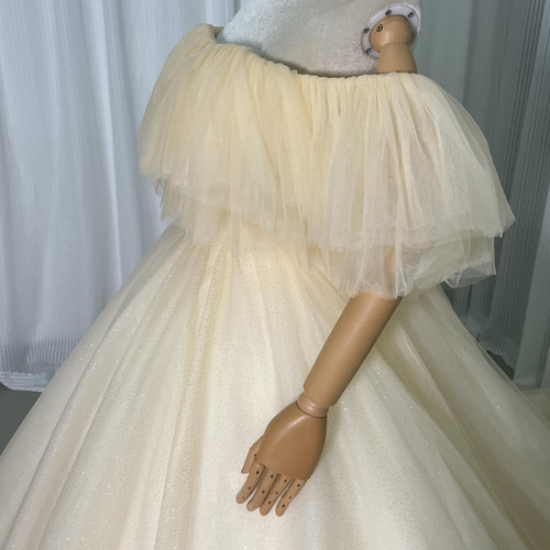 送料無料！カラードレス シャンパン色 キラキラチュール オフ  