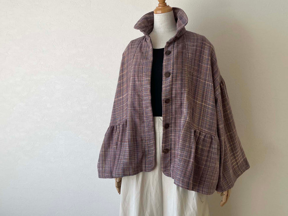 ふわり柔らかな手織り綿のショートコート ベルスリーブ コットン100 