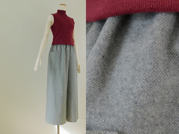 厚手コットンであったか☆両面起毛コットンツイルのワイドパンツ・グレー 1枚目の画像