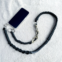 パラコードスマホストラップ✳︎110cm✳︎黒＋ベージュ 携帯ストラップ