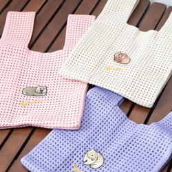 5点目100円♡新品♡ハンドメイド♡ねこちゃん♡サコッシュポーチセット メッシュポーチ 刺繍 猫ちゃんたち 巾着バッグ honok（刺繍専門