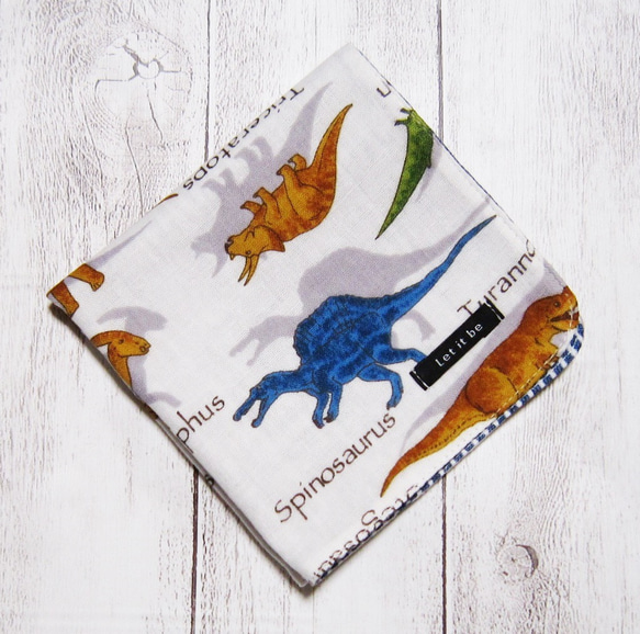 大人のガーゼハンカチ☆恐竜とシルエット（24㎝×24㎝） 2枚目の画像