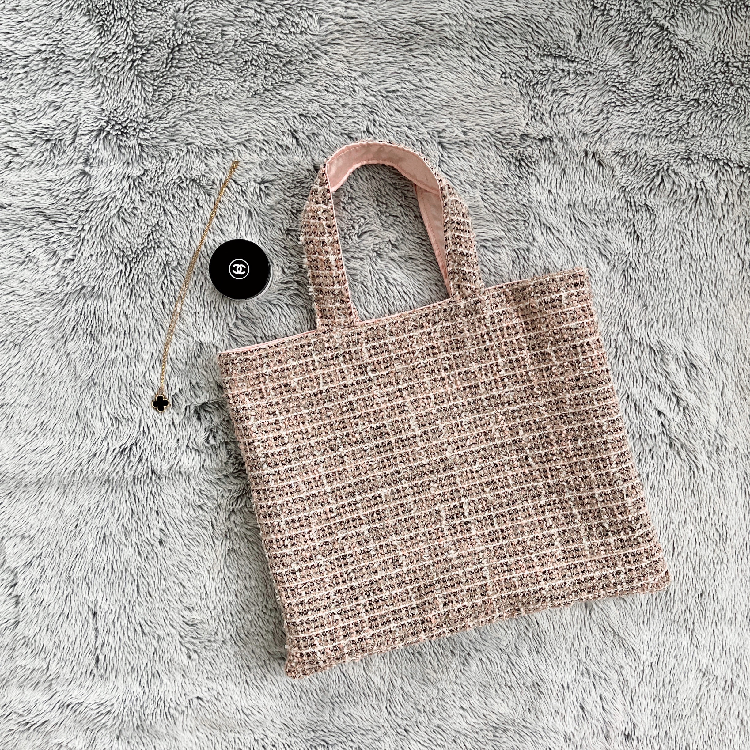 尾州リボンツイードトートバッグ&尾州ツイードシューズ入れブラックhandmade