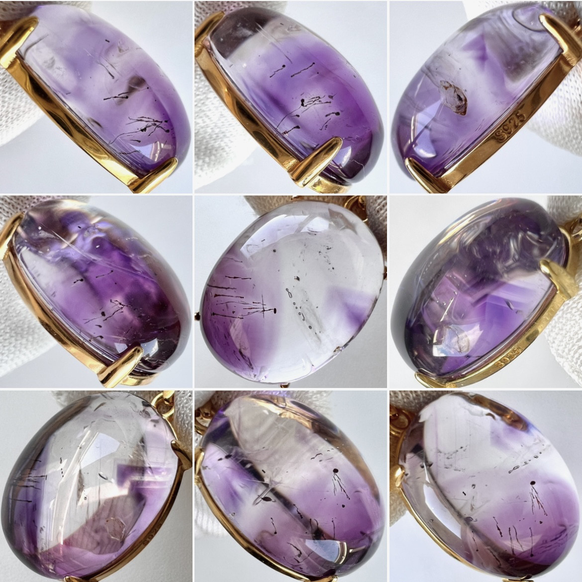 宝石質アメジストエレスチャルAAA☆オーバル17×13.5mm☆爪留め・一粒ネックレス