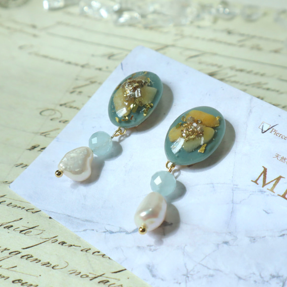 cui-cui｜シェル / カラーストーン サクラ フラワー ピアス | K18