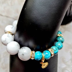大玉ホワイトハウライト×アフリカンターコイズの数珠